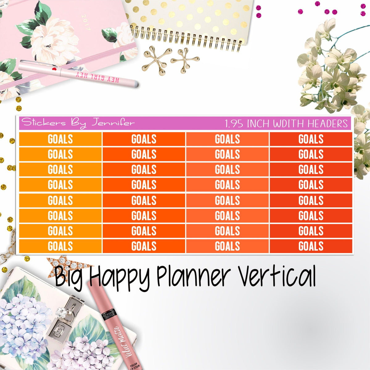 Goals Headers 1.95 inch Width 137 for Big Happy Planner Vertical Planner Stickers