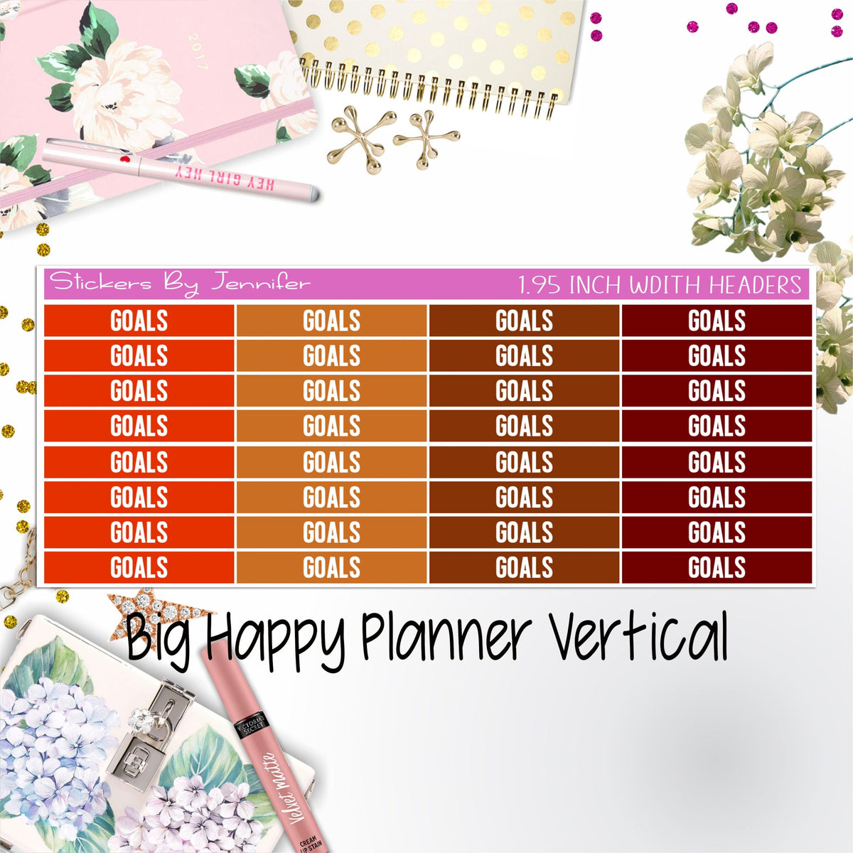 Goals Headers 1.95 inch Width 138 for Big Happy Planner Vertical Planner Stickers