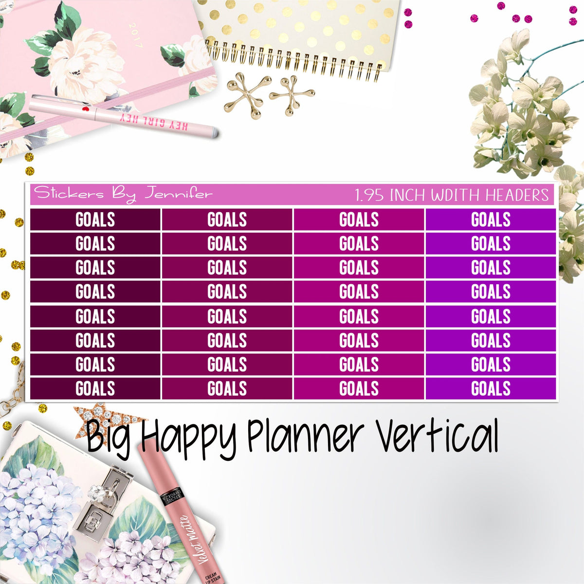 Goals Headers 1.95 inch Width 141 for Big Happy Planner Vertical Planner Stickers