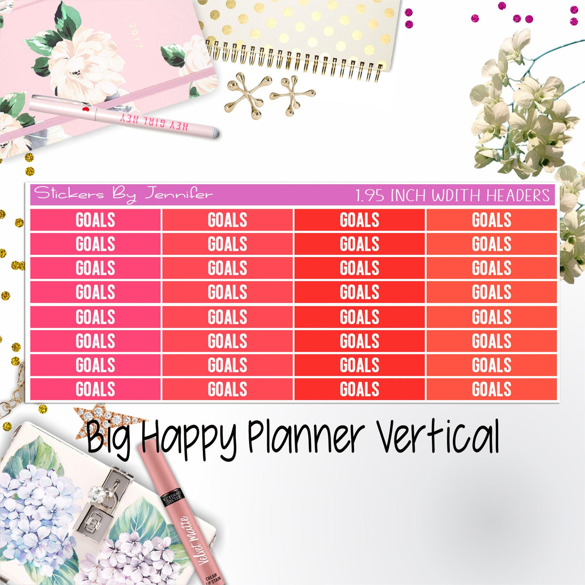 Goals Headers 1.95 inch Width 146 for Big Happy Planner Vertical Planner Stickers
