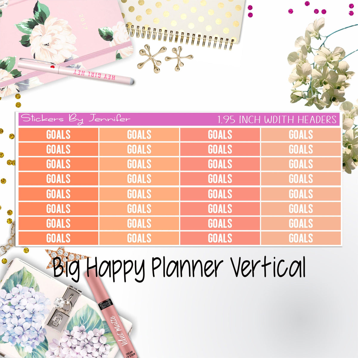Goals Headers 1.95 inch Width 147 for Big Happy Planner Vertical Planner Stickers
