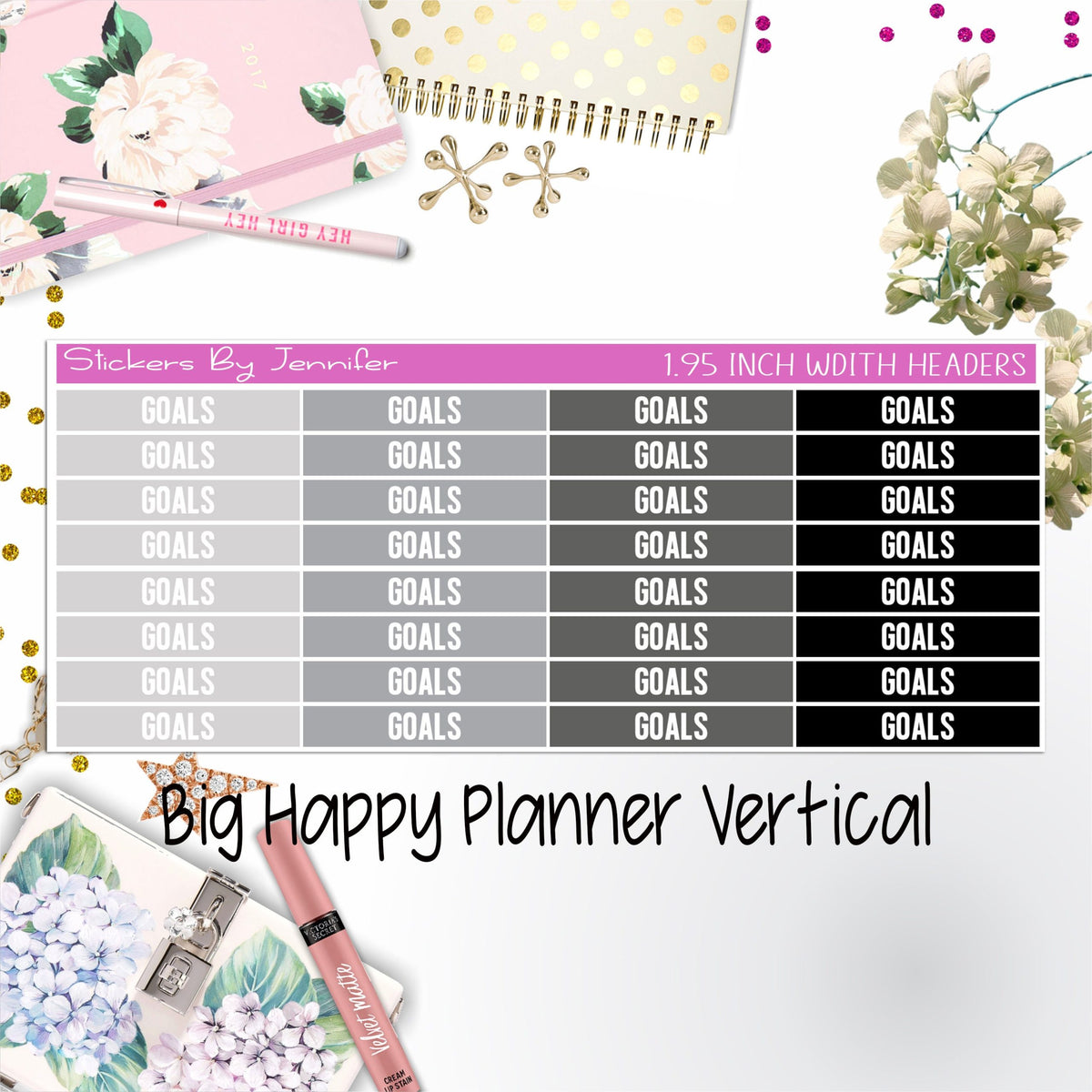 Goals Headers 1.95 inch Width 150 for Big Happy Planner Vertical Planner Stickers