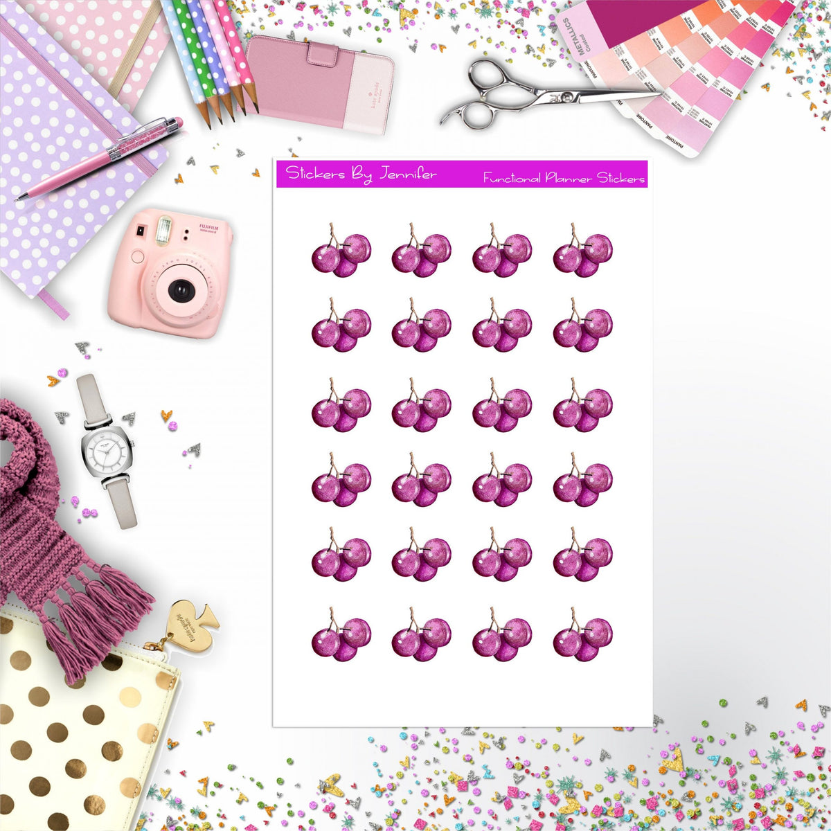 Grapes Stickers, Planner Stickers, Journal Stickers, Functional Planner Stickers, Stationary Stickers