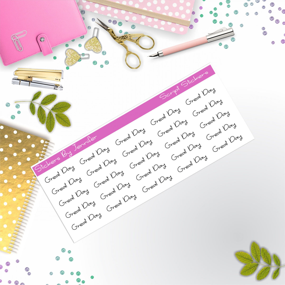Great Day Script Stickers, Typography Stickers, Planner Stickers, Journal Stickers, Functional Planner Stickers, Stationary Stickers