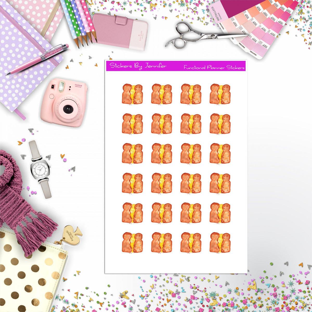 Grilled Cheese Sandwich Stickers, Planner Stickers, Journal Stickers, Functional Planner Stickers, Stationary Stickers