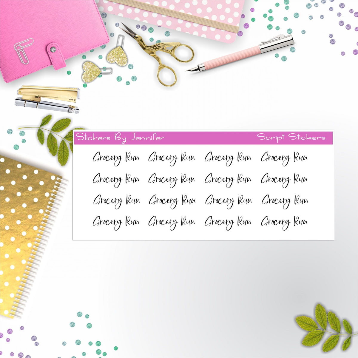 Grocery Run Script Stickers, Typography Stickers, Planner Stickers, Journal Stickers, Functional Planner Stickers, Stationary Stickers