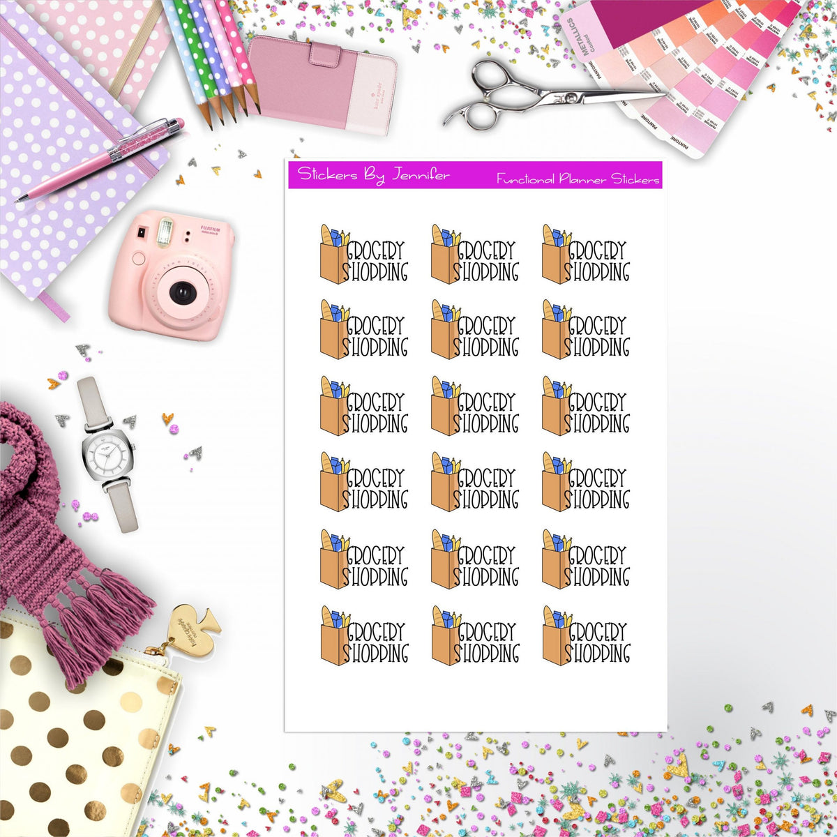 Grocery Shopping Stickers, Planner Stickers, Journal Stickers, Functional Planner Stickers, Stationary Stickers