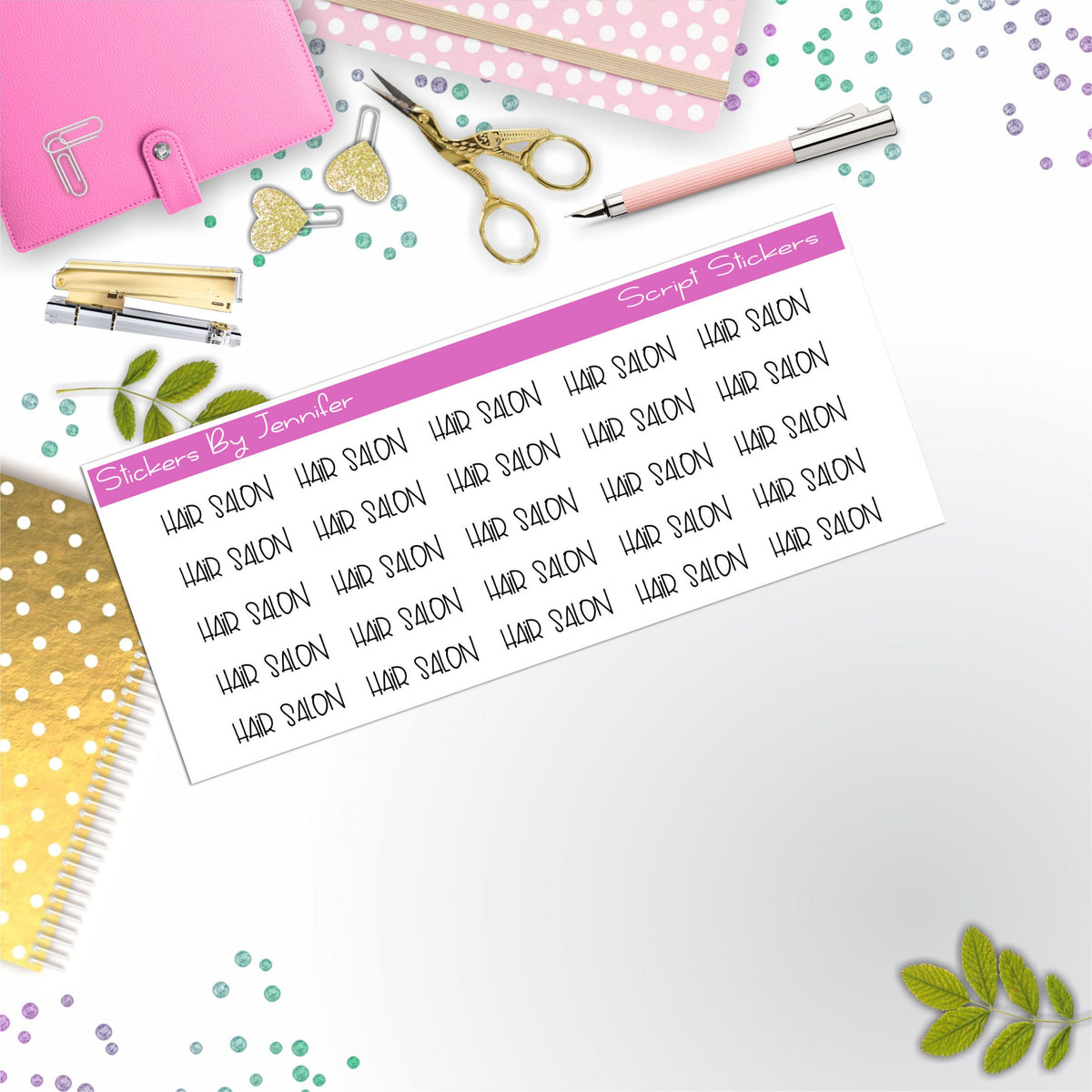 Hair Salon Script Stickers, Typography Stickers, Planner Stickers
