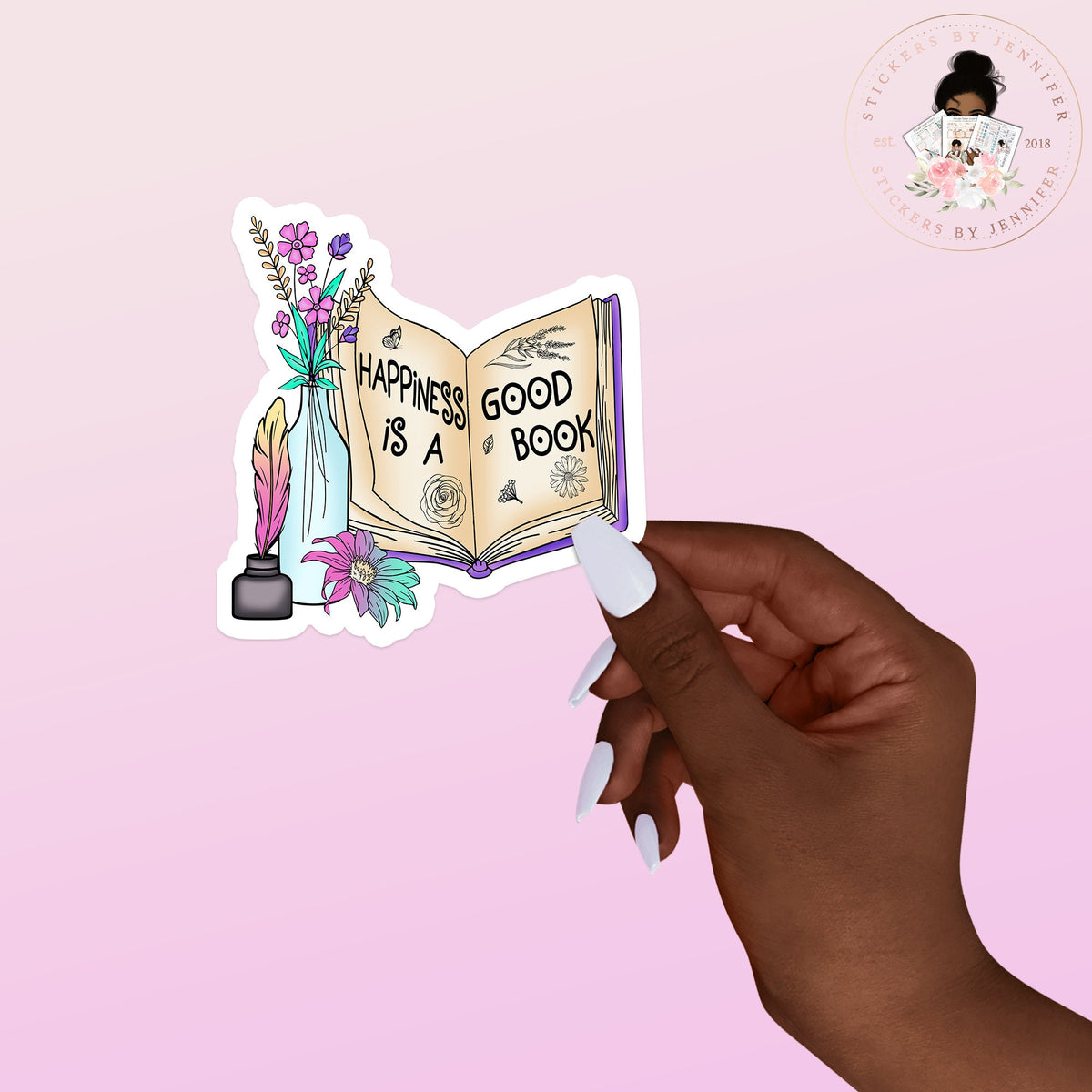 Happiness Is A Good Book Vinyl Sticker