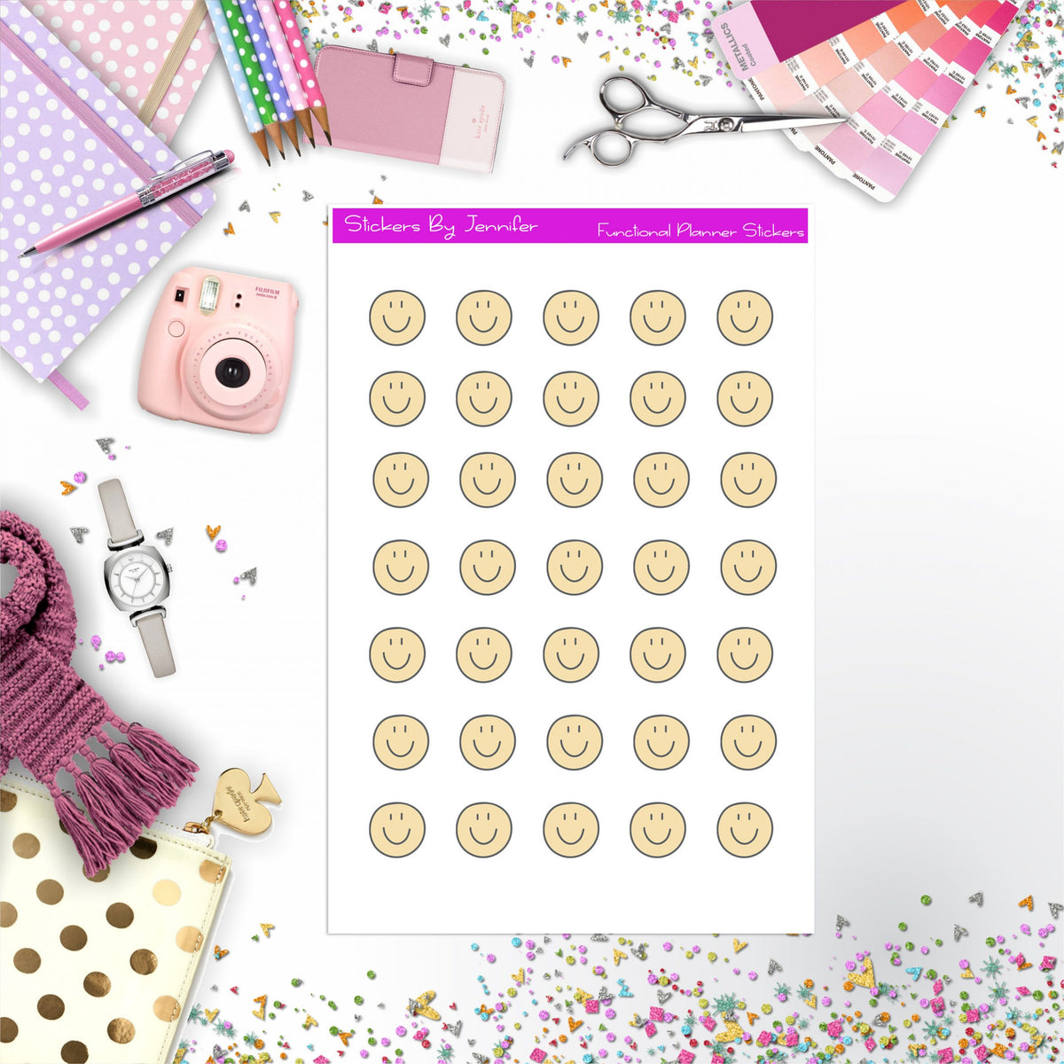 Happy Face Stickers, Planner Stickers, Journal Stickers, Functional Planner Stickers, Stationary Stickers