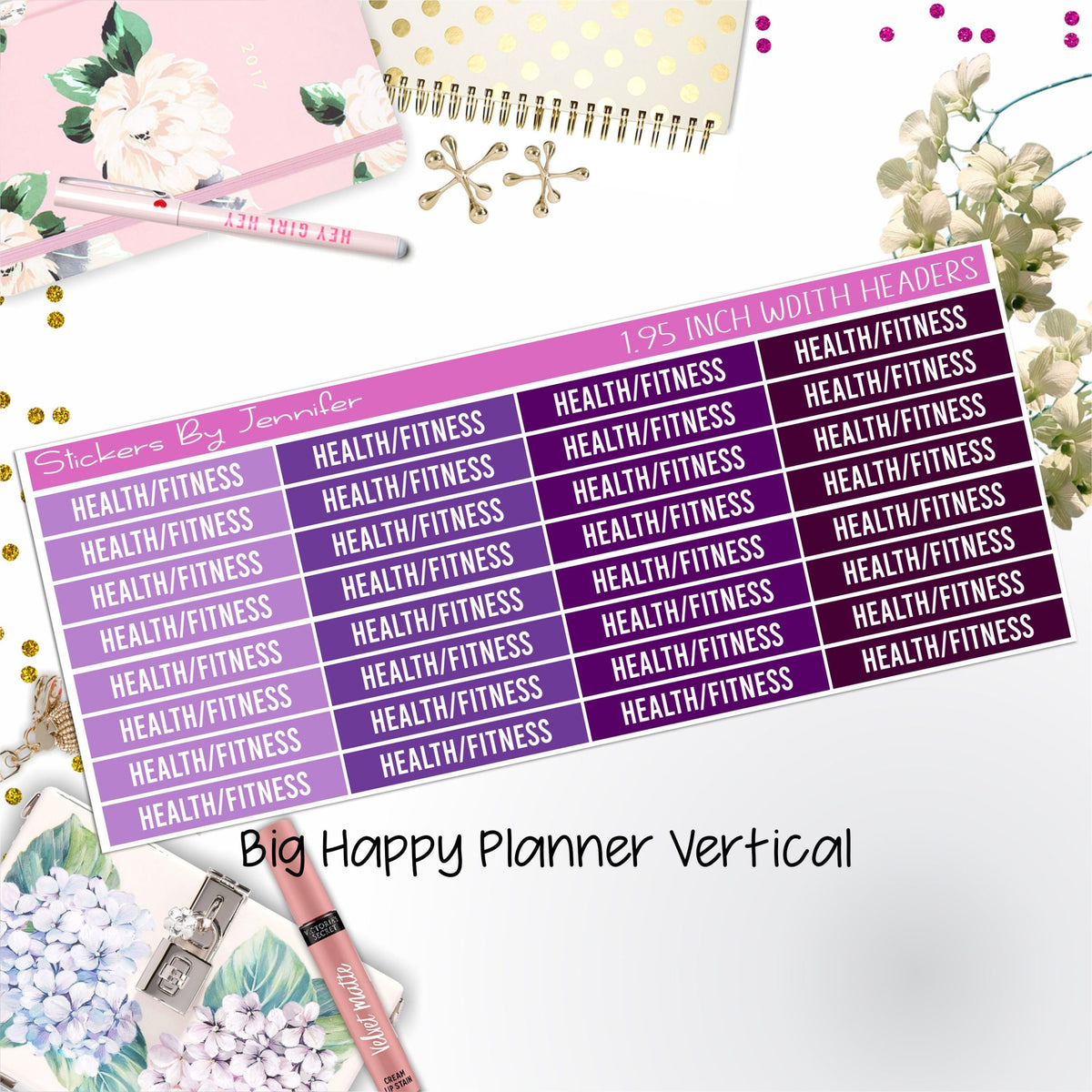 Health/Fitness Headers 1.95 inch Width 742 for Big Happy Planner Vertical Planner Stickers