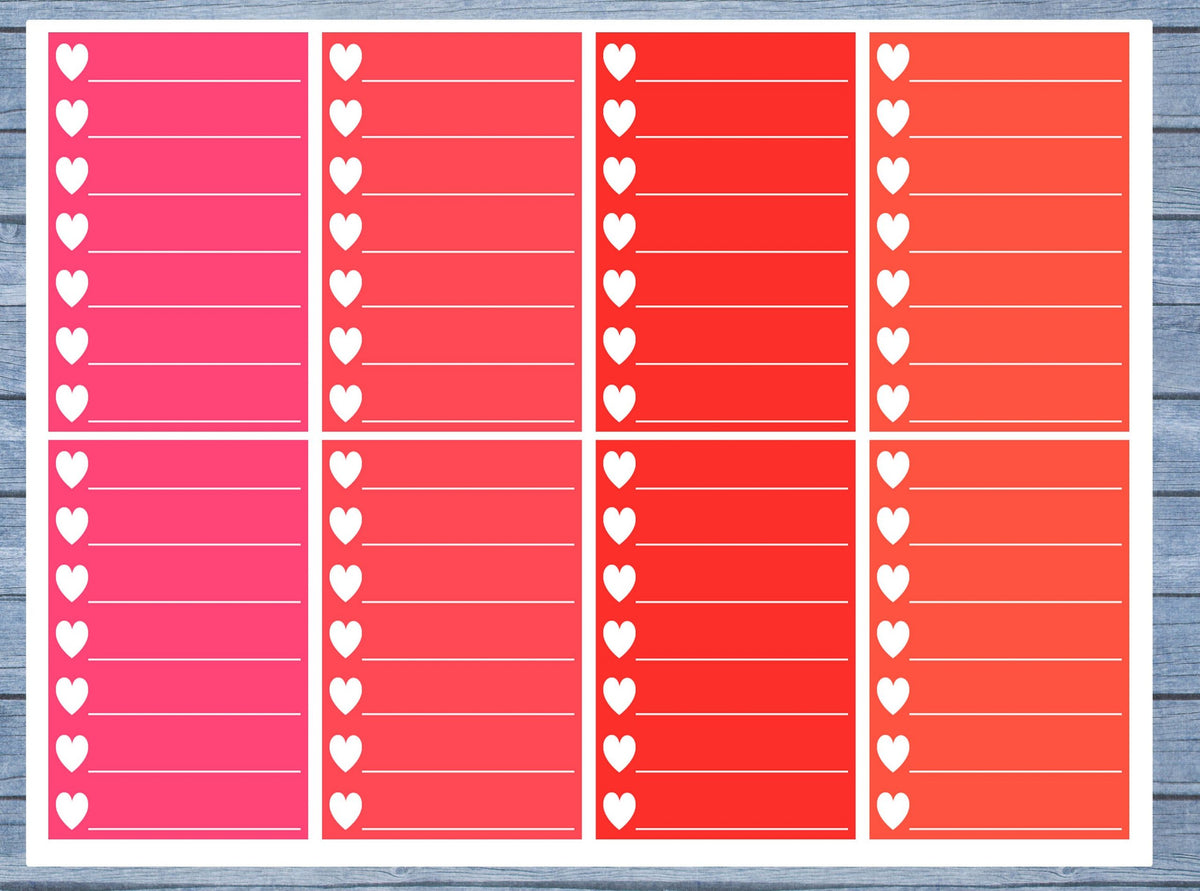 Hearts Lined Full Box Planner Stickers, Full Box Planner Stickers, Functional Planner Stickers, Journal Stickers, Stationary Stickers