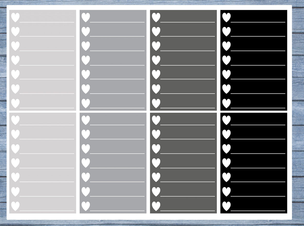Hearts Lined Full Box Planner Stickers, Full Box Planner Stickers, Functional Planner Stickers, Journal Stickers, Stationary Stickers