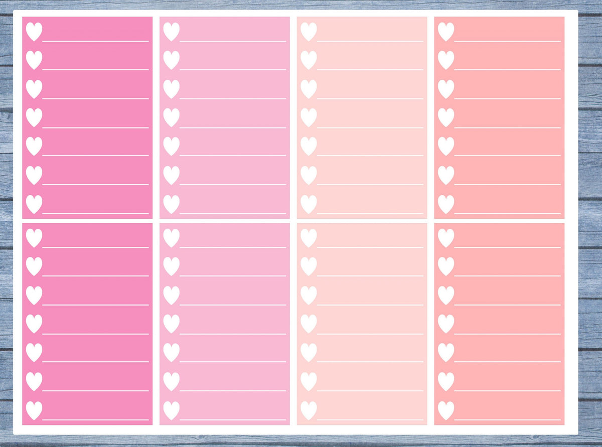 Hearts Lined Full Box Planner Stickers, Full Box Planner Stickers, Functional Planner Stickers, Journal Stickers, Stationary Stickers