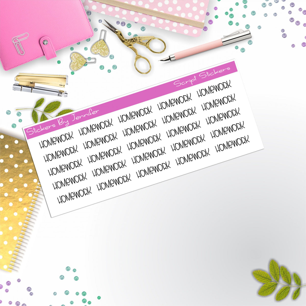 Homework Script Stickers, Typography Stickers, Planner Stickers