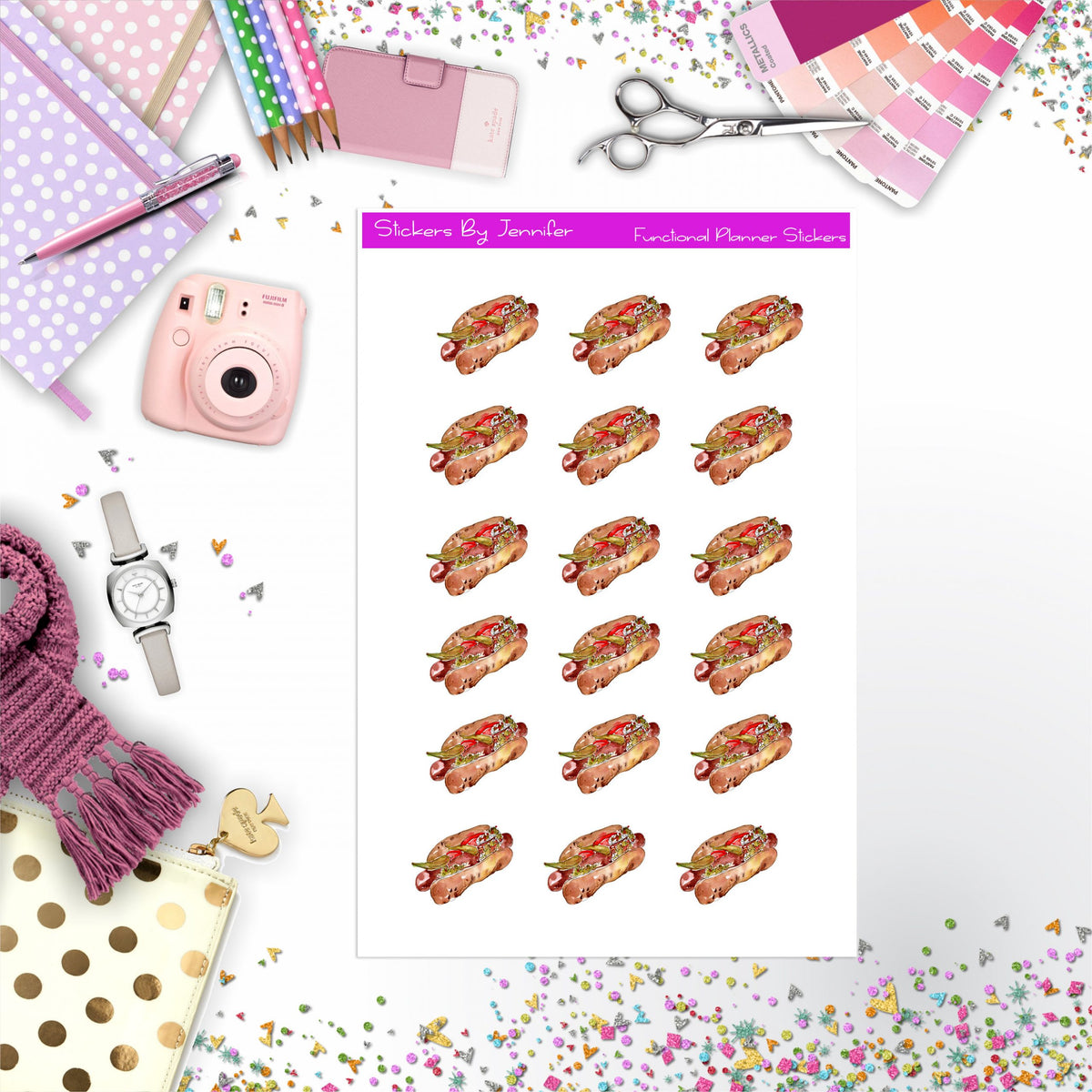 Hot Dog Stickers, Planner Stickers, Journal Stickers, Functional Planner Stickers, Stationary Stickers