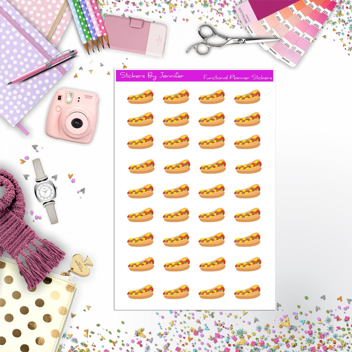 Hot Dog Stickers, Planner Stickers, Journal Stickers, Functional Planner Stickers, Stationary Stickers