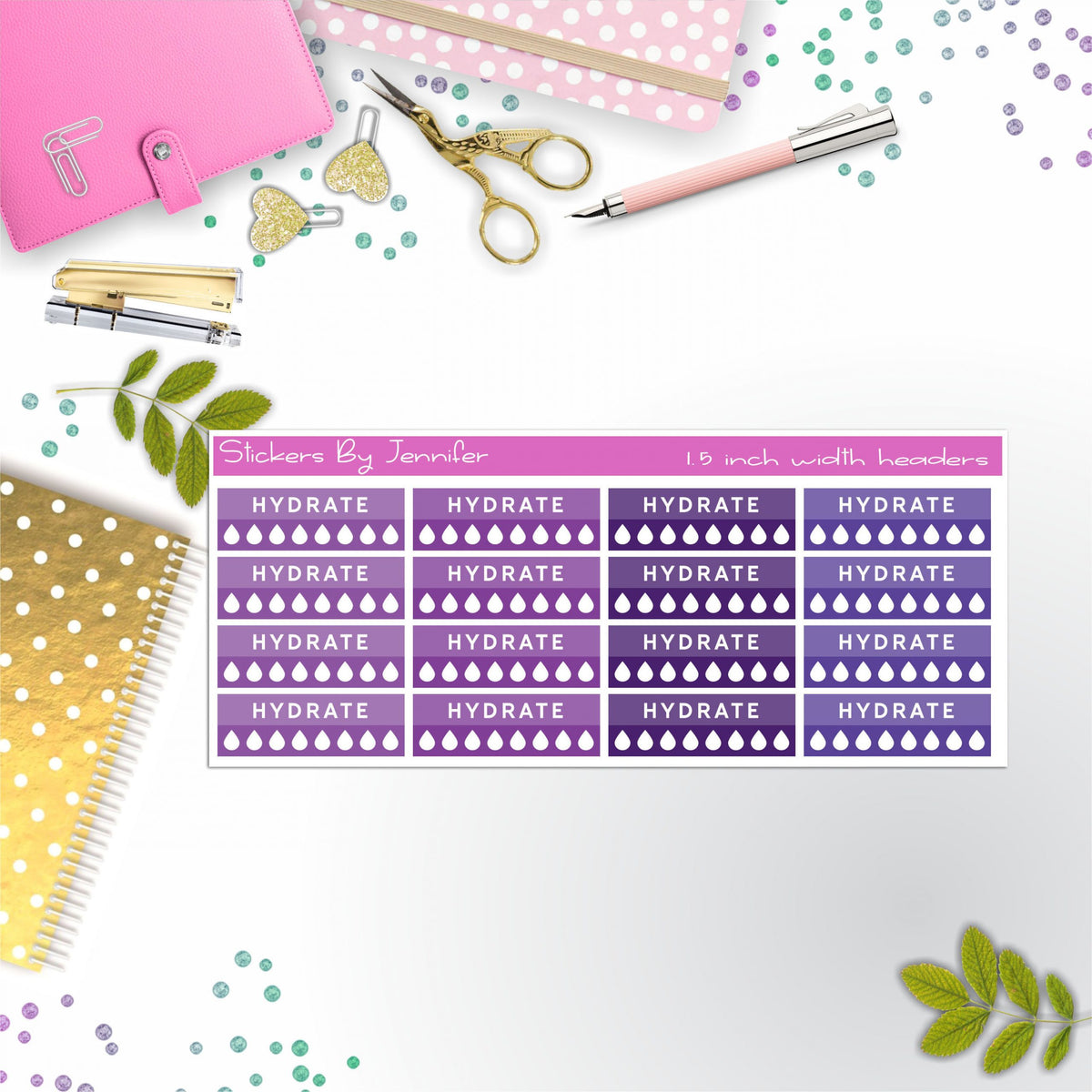 Hydrate Quarter Boxes Planner Stickers, Journal Stickers, Functional Planner Stickers, Stationary Stickers