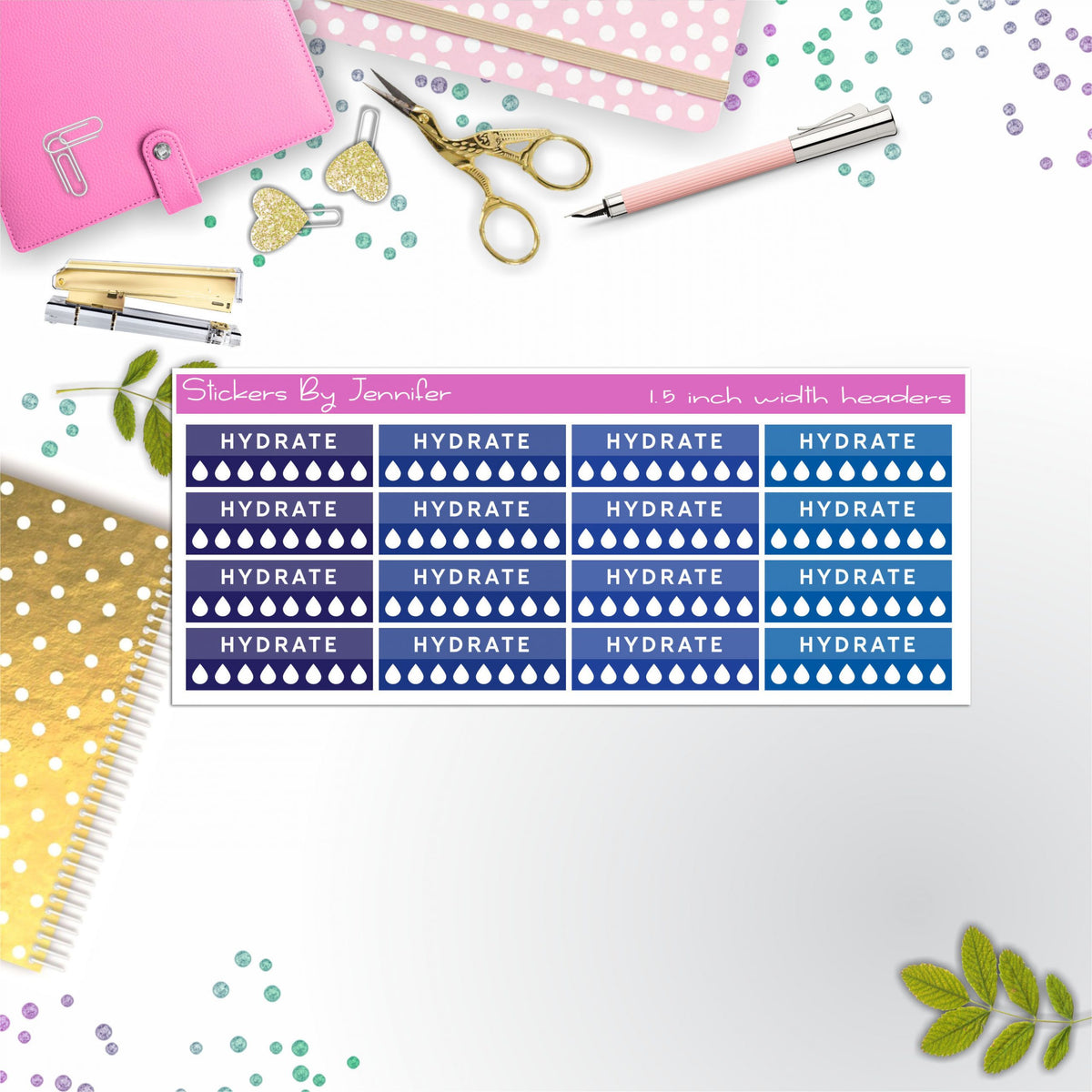 Hydrate Quarter Boxes Planner Stickers, Journal Stickers, Functional Planner Stickers, Stationary Stickers