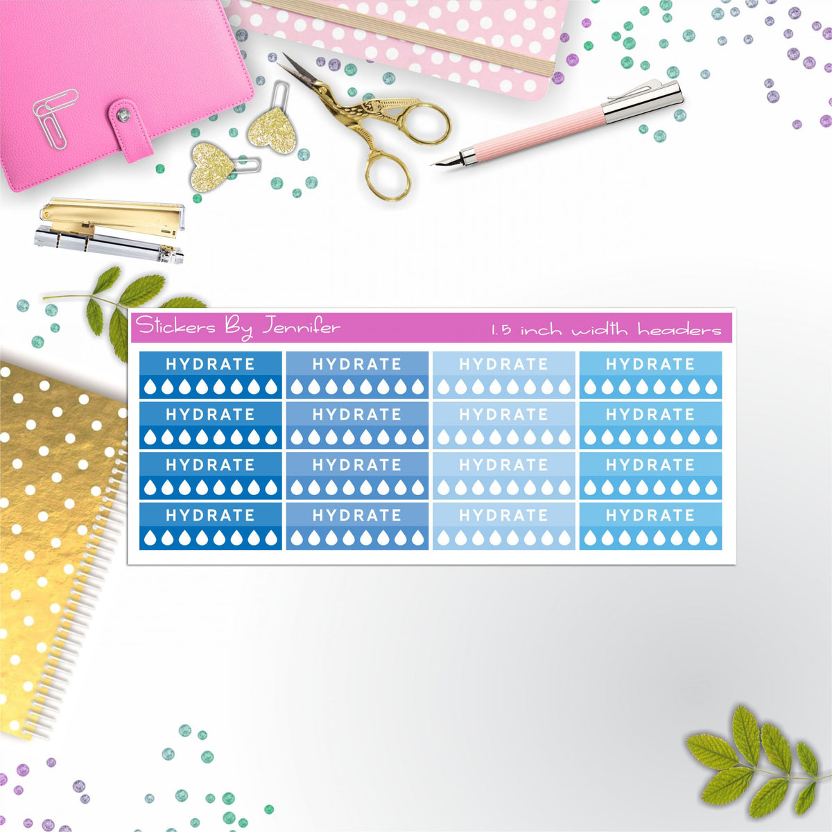 Hydrate Quarter Boxes Planner Stickers, Journal Stickers, Functional Planner Stickers, Stationary Stickers