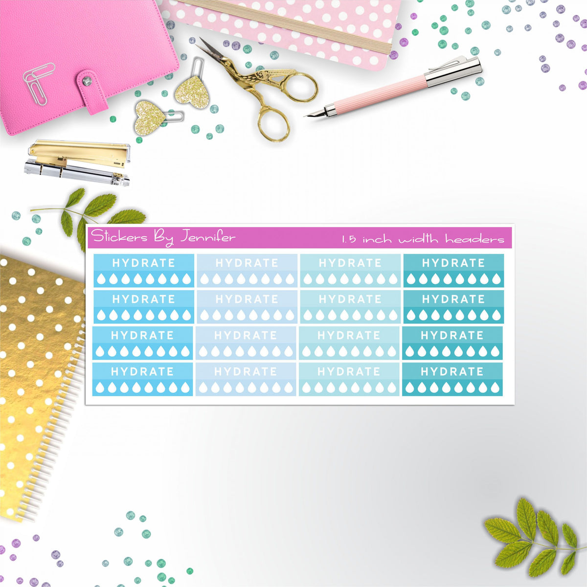 Hydrate Quarter Boxes Planner Stickers, Journal Stickers, Functional Planner Stickers, Stationary Stickers
