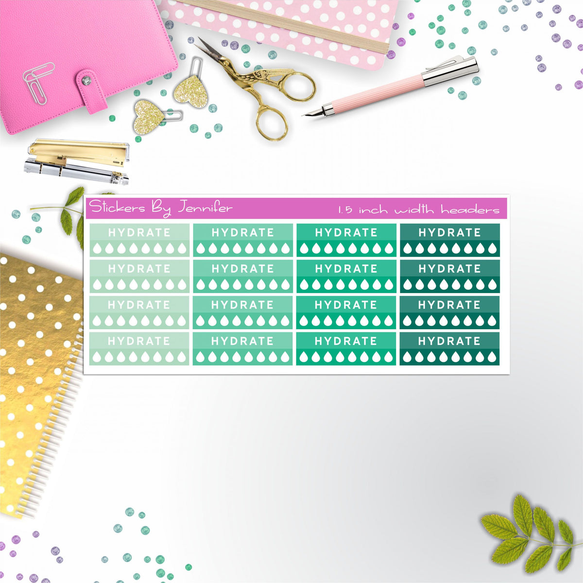 Hydrate Quarter Boxes Planner Stickers, Journal Stickers, Functional Planner Stickers, Stationary Stickers