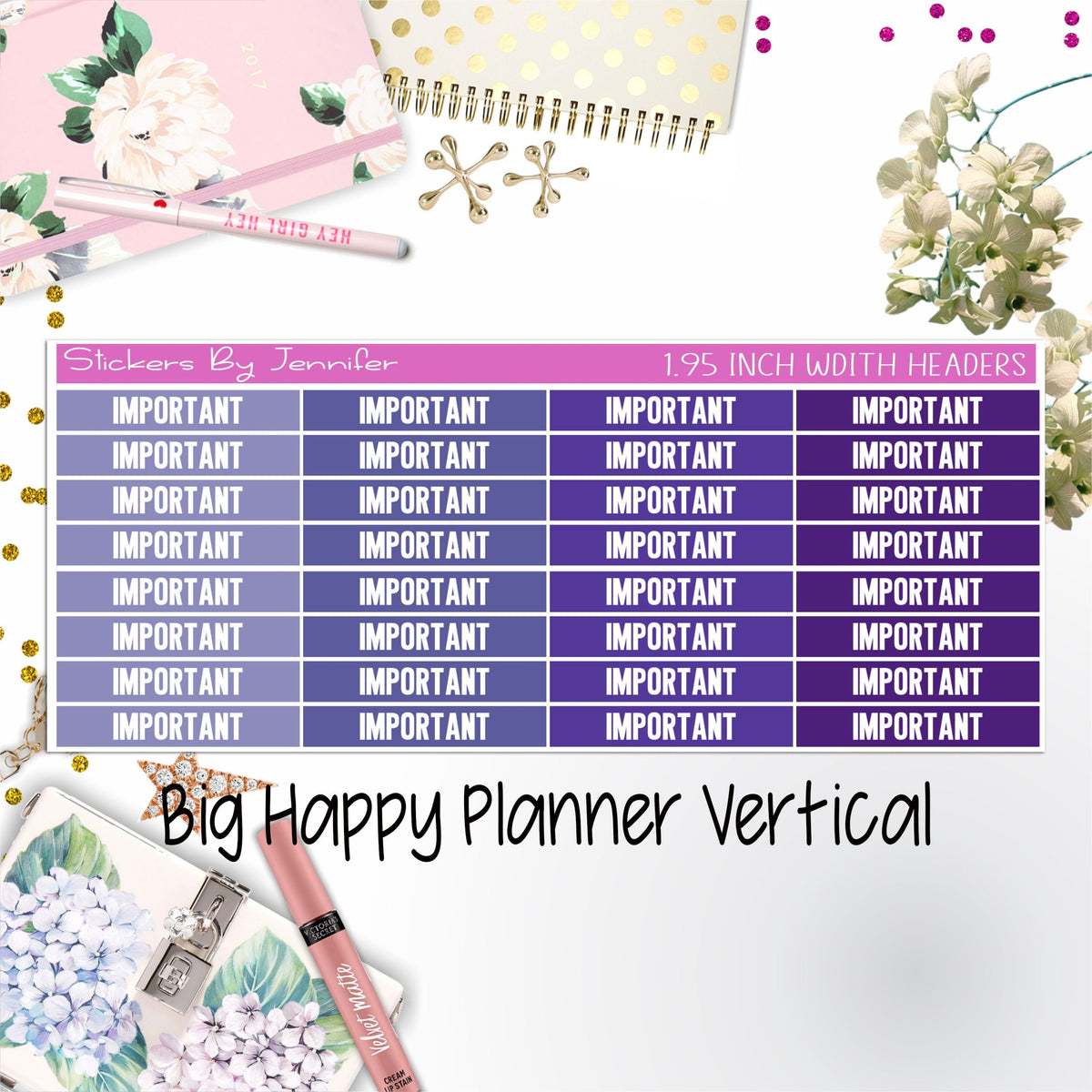Important Headers 1.95 inch Width 151 for Big Happy Planner Vertical Planner Stickers