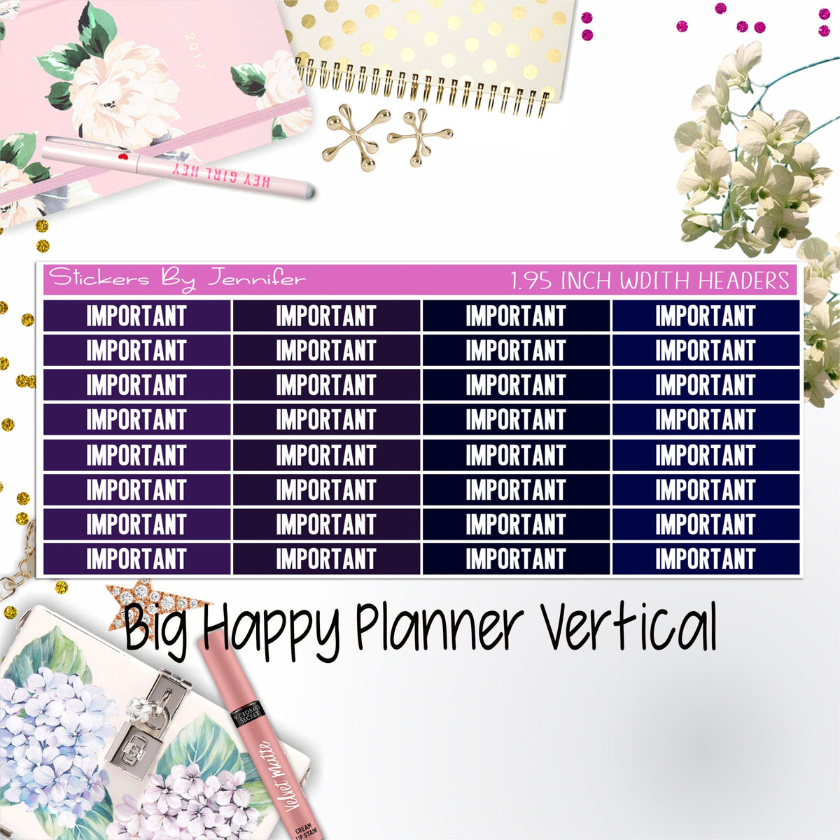 Important Headers 1.95 inch Width 152 for Big Happy Planner Vertical Planner Stickers