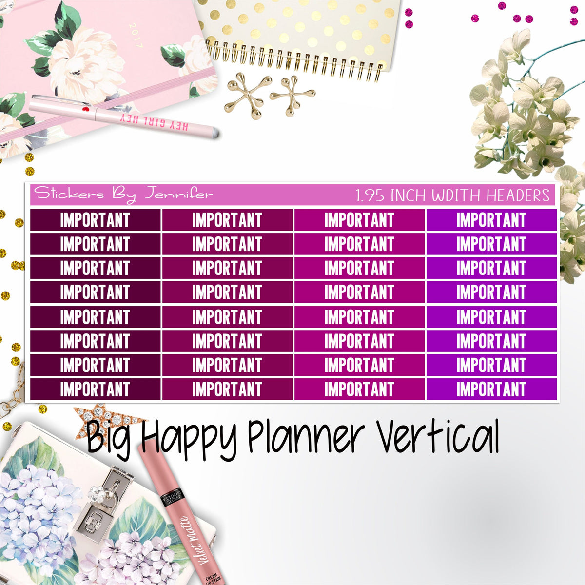 Important Headers 1.95 inch Width 166 for Big Happy Planner Vertical Planner Stickers