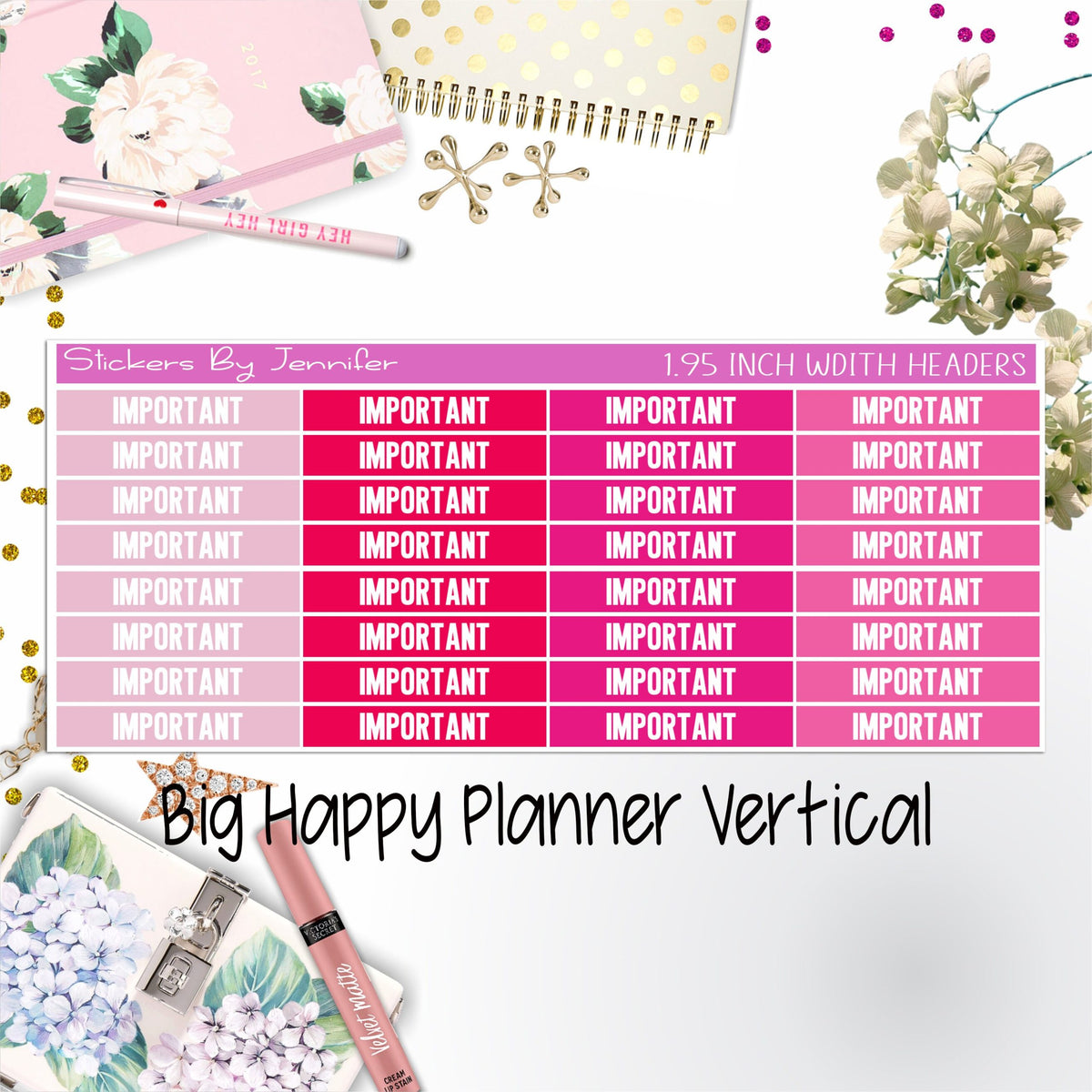 Important Headers 1.95 inch Width 169 for Big Happy Planner Vertical Planner Stickers