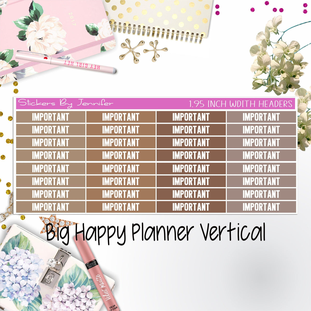 Important Headers 1.95 inch Width 174 for Big Happy Planner Vertical Planner Stickers