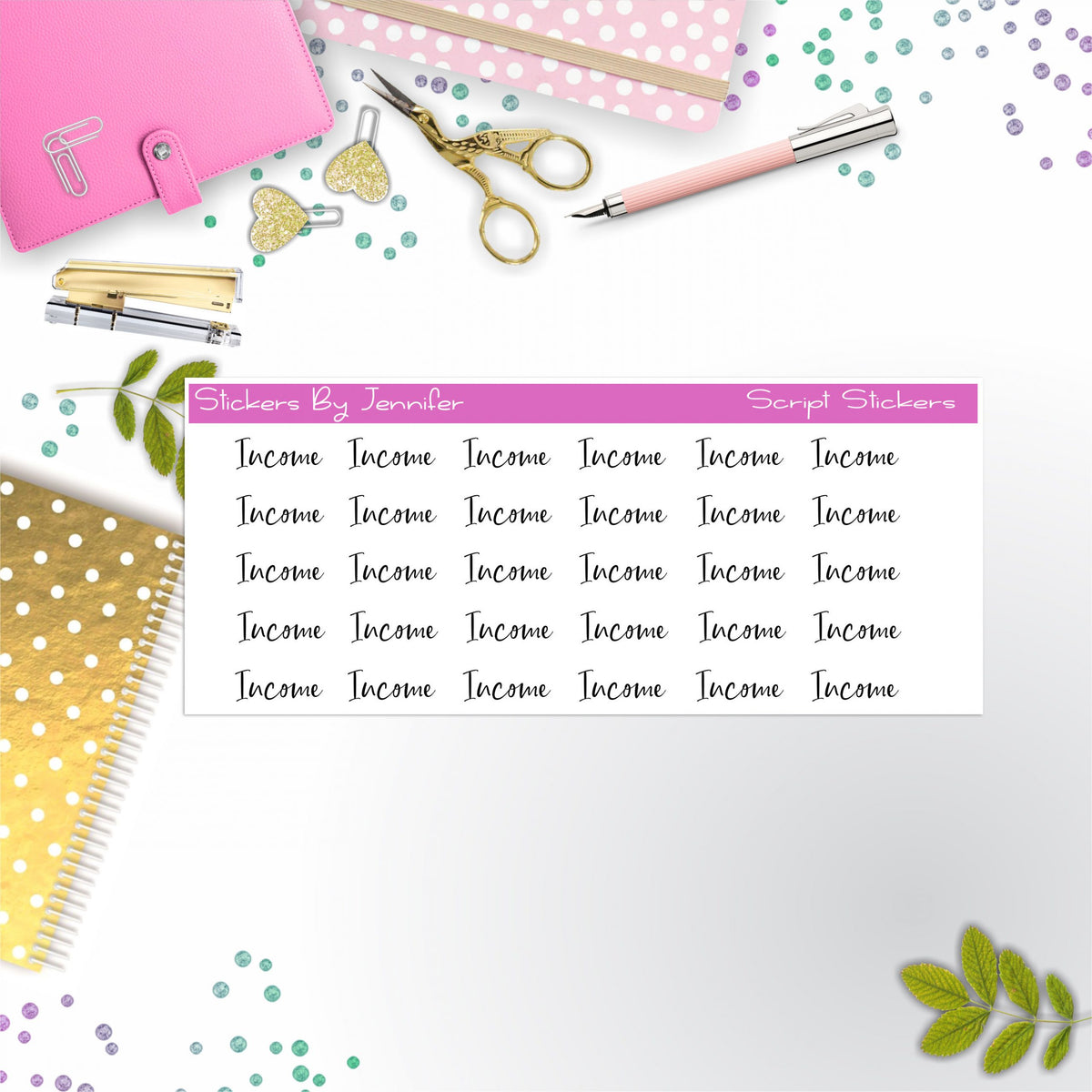 Income Script Stickers, Typography Stickers, Planner Stickers, Journal Stickers, Functional Planner Stickers, Stationary Stickers