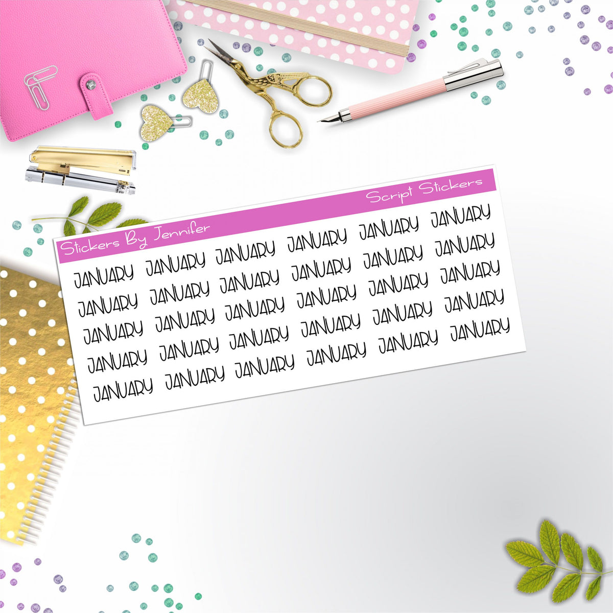 January Script Stickers, Typography Stickers, Planner Stickers