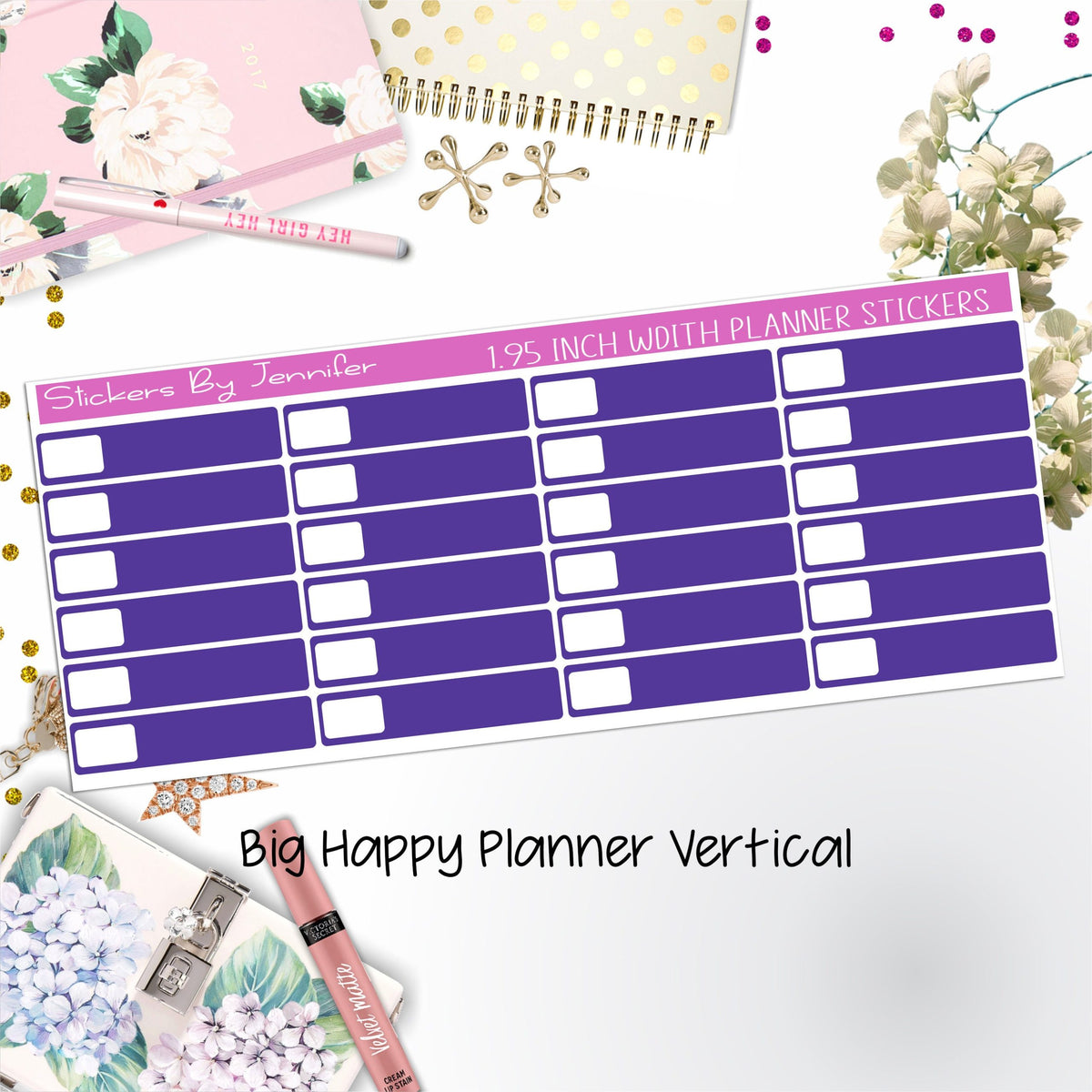 Labels 1.95 inch Width Quarter Boxes 503 for Big Happy Planner Vertical Planner Stickers