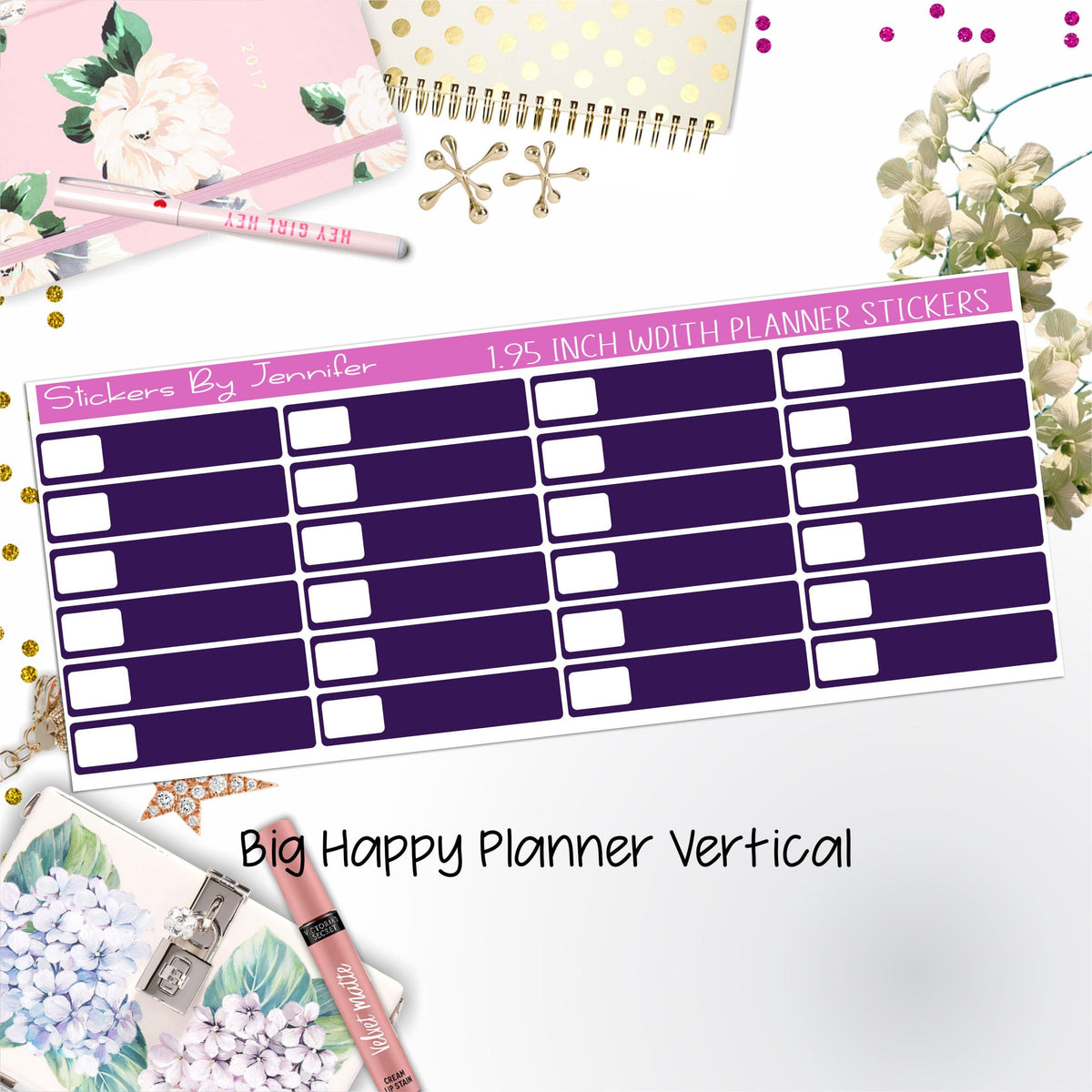 Labels 1.95 inch Width Quarter Boxes 505 for Big Happy Planner Vertical Planner Stickers