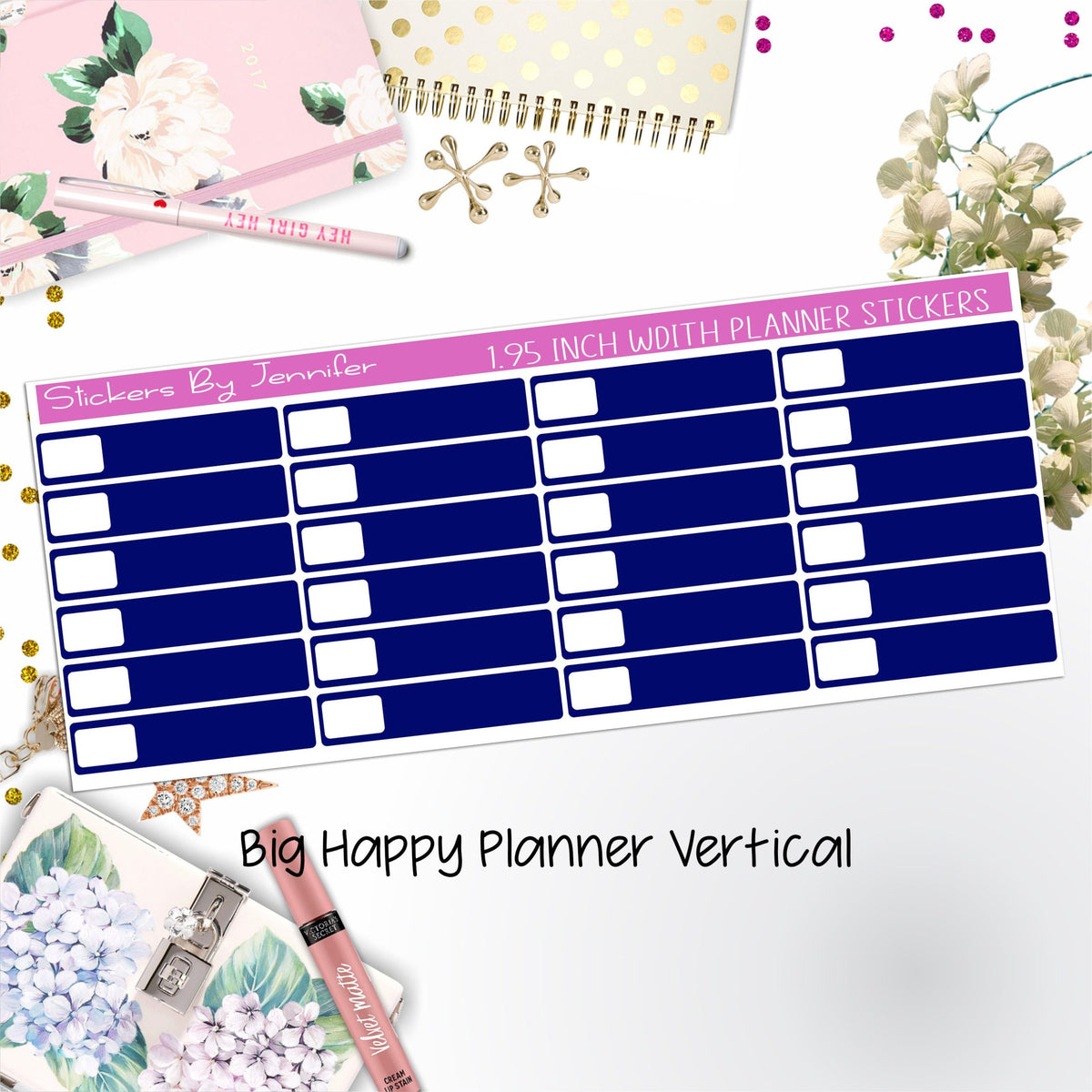 Labels 1.95 inch Width Quarter Boxes 509 for Big Happy Planner Vertical Planner Stickers