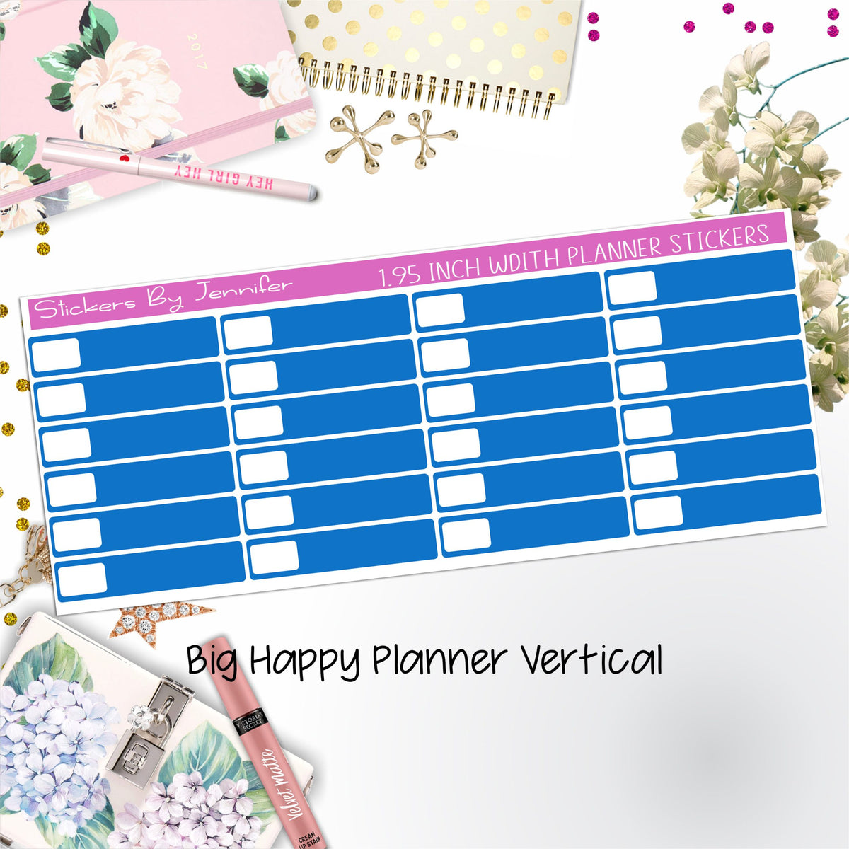 Labels 1.95 inch Width Quarter Boxes 511 for Big Happy Planner Vertical Planner Stickers