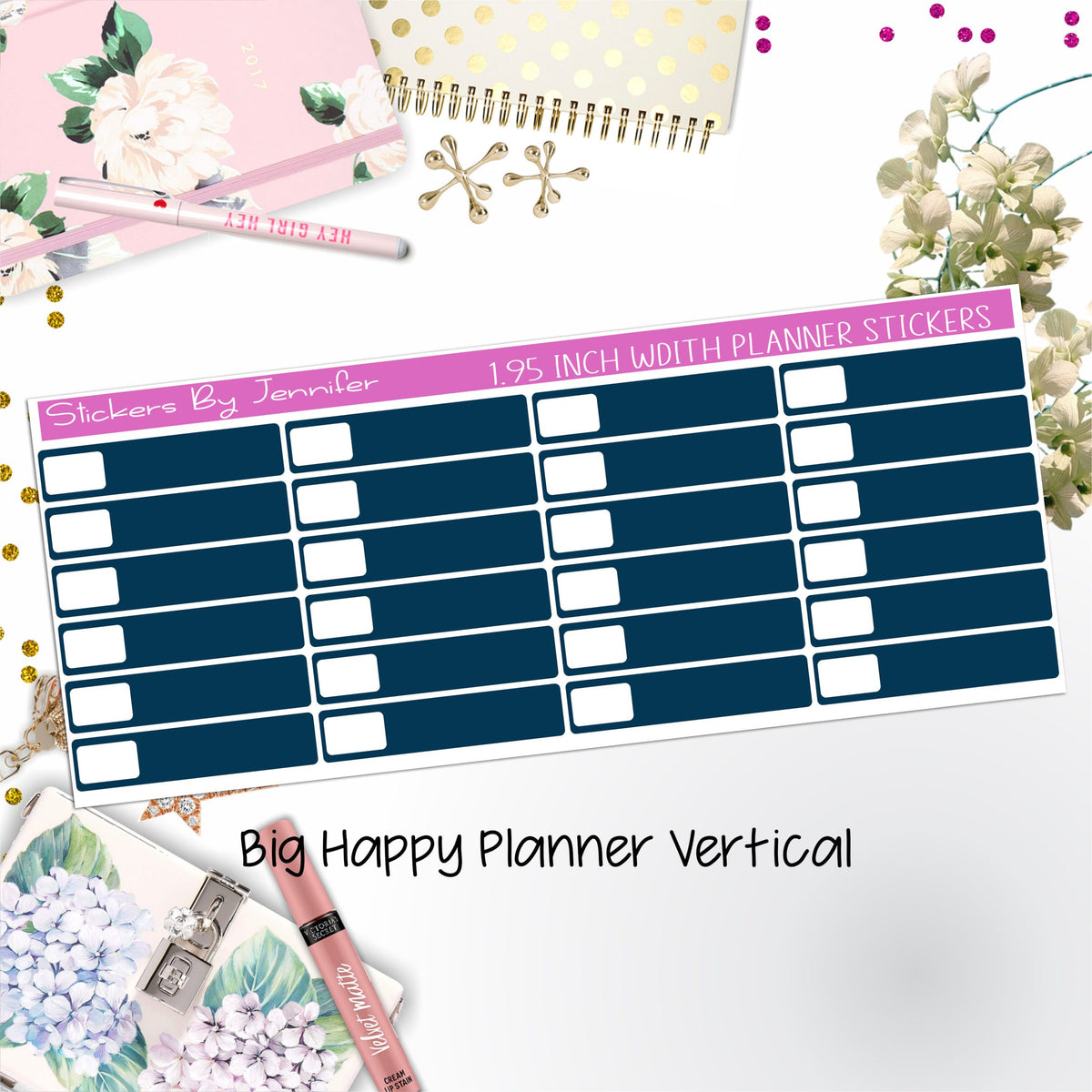 Labels 1.95 inch Width Quarter Boxes 518 for Big Happy Planner Vertical Planner Stickers