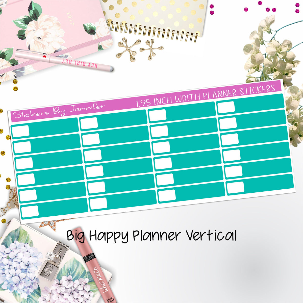 Labels 1.95 inch Width Quarter Boxes 521 for Big Happy Planner Vertical Planner Stickers