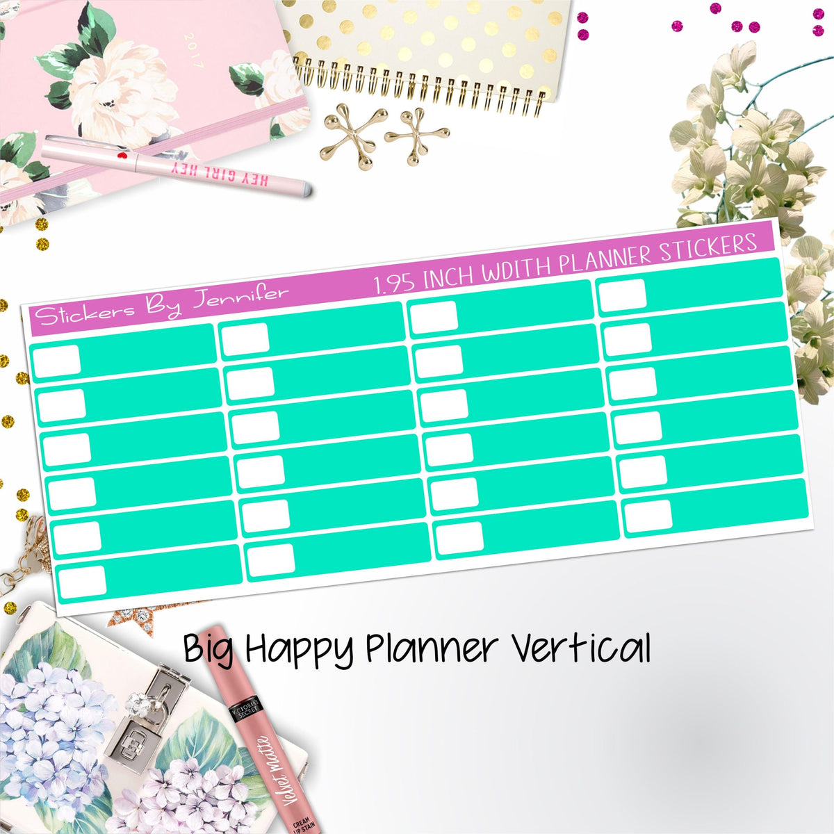 Labels 1.95 inch Width Quarter Boxes 525 for Big Happy Planner Vertical Planner Stickers