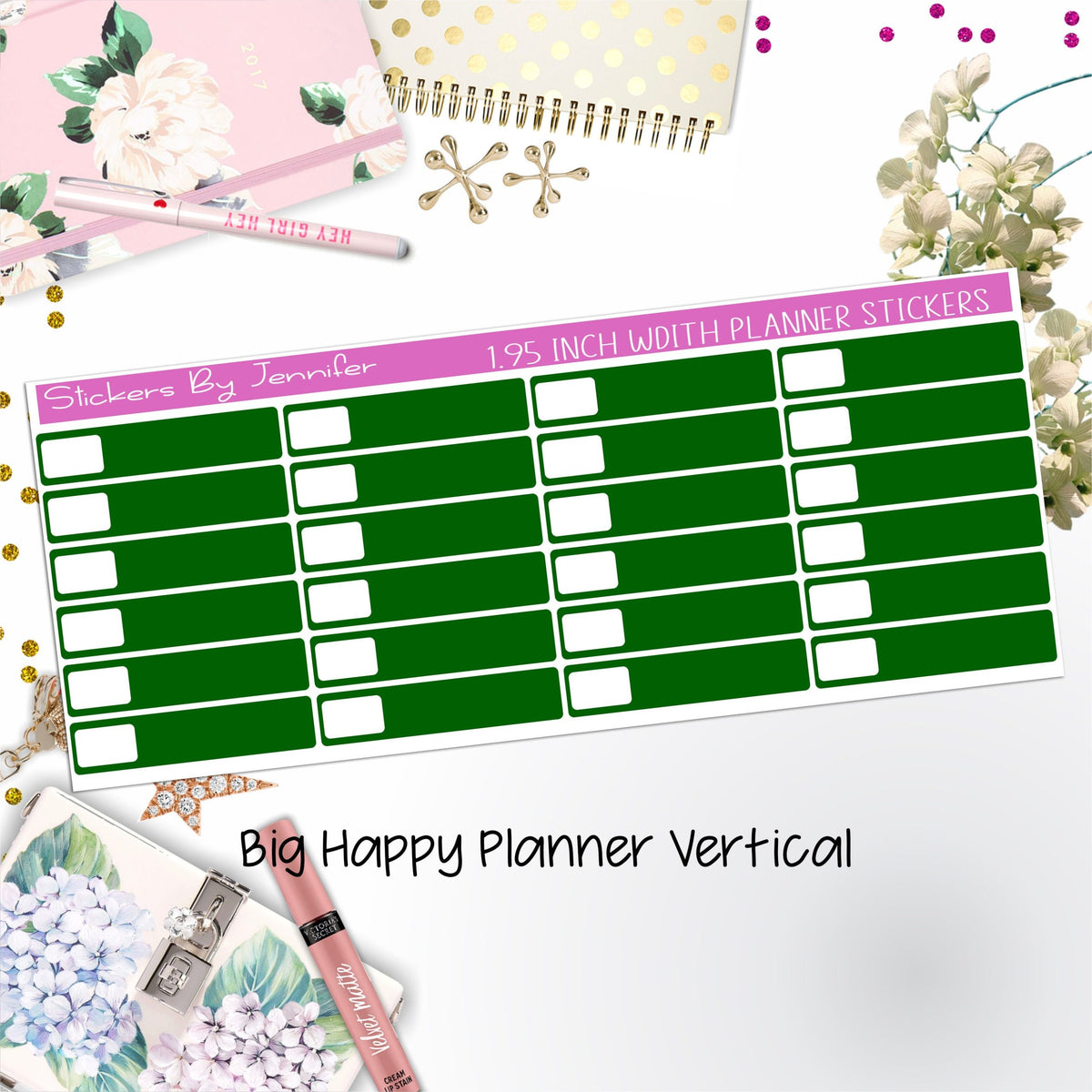 Labels 1.95 inch Width Quarter Boxes 532 for Big Happy Planner Vertical Planner Stickers
