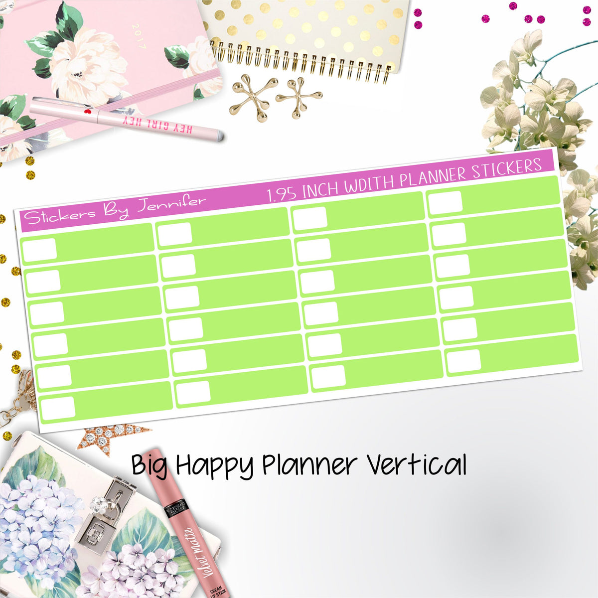 Labels 1.95 inch Width Quarter Boxes 537 for Big Happy Planner Vertical Planner Stickers