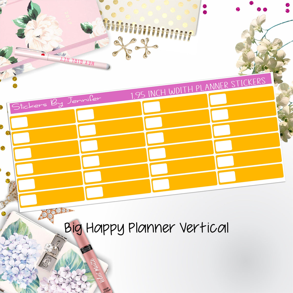 Labels 1.95 inch Width Quarter Boxes 541 for Big Happy Planner Vertical Planner Stickers