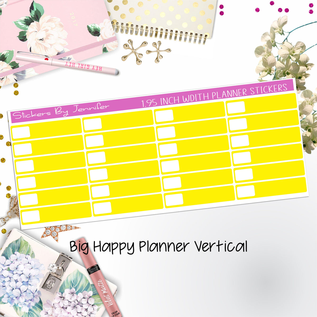 Labels 1.95 inch Width Quarter Boxes 543 for Big Happy Planner Vertical Planner Stickers