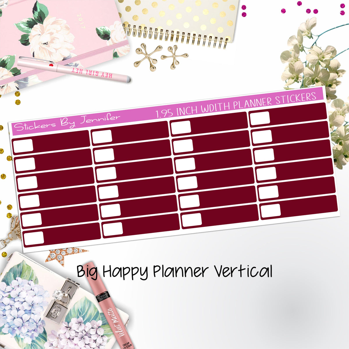 Labels 1.95 inch Width Quarter Boxes 557 for Big Happy Planner Vertical Planner Stickers