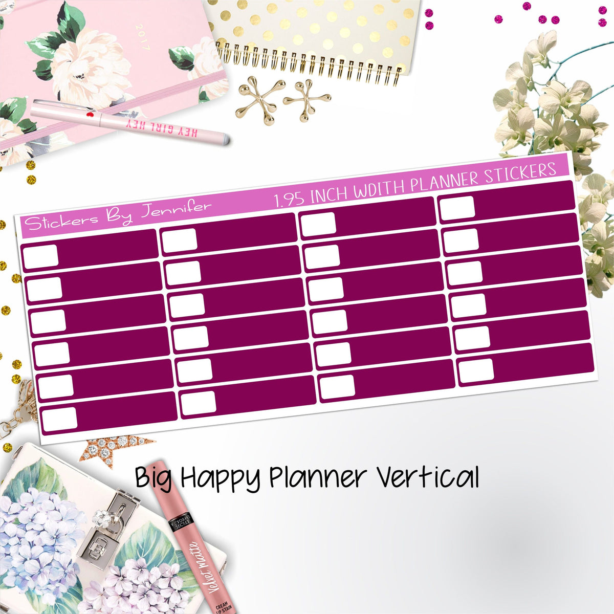 Labels 1.95 inch Width Quarter Boxes 562 for Big Happy Planner Vertical Planner Stickers