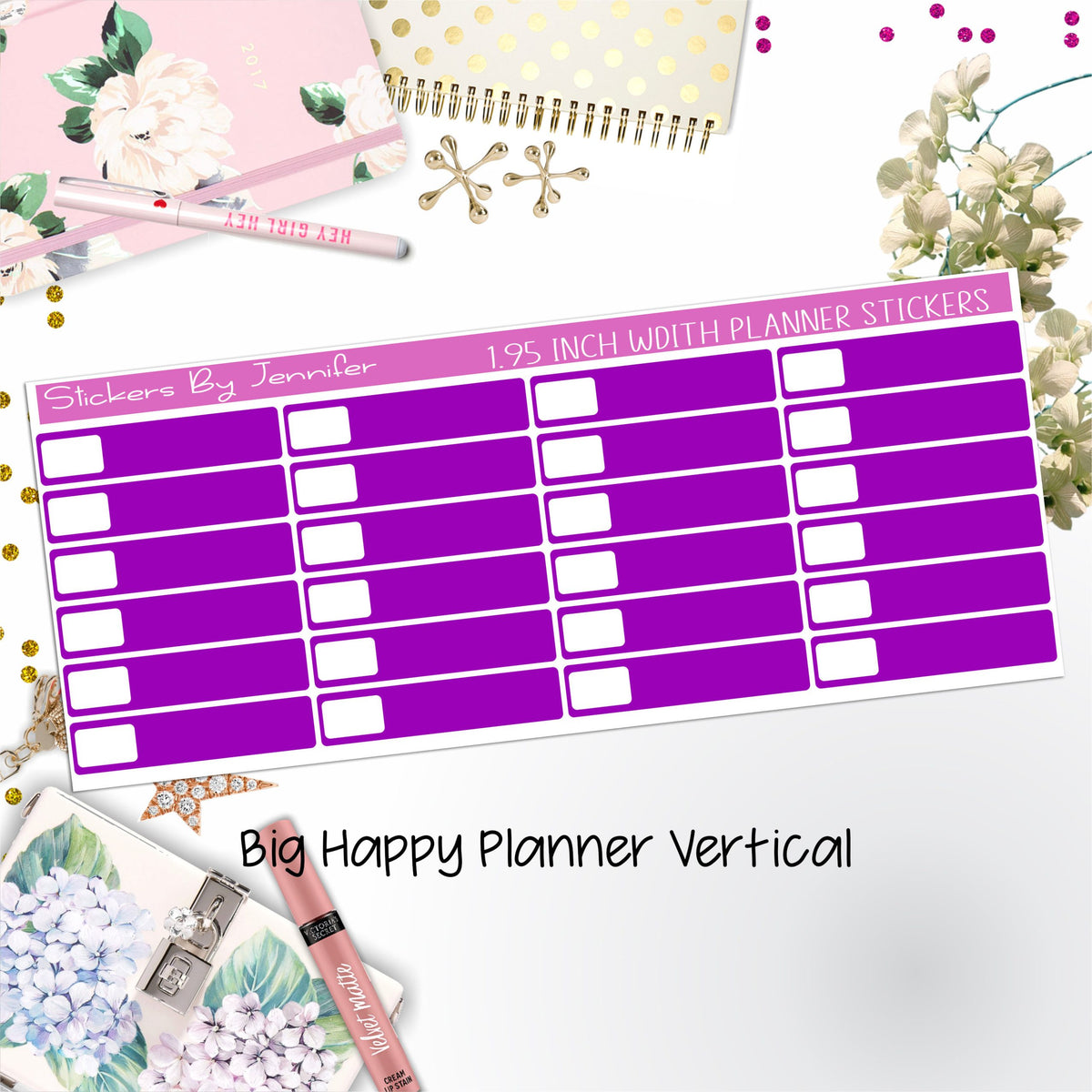 Labels 1.95 inch Width Quarter Boxes 564 for Big Happy Planner Vertical Planner Stickers