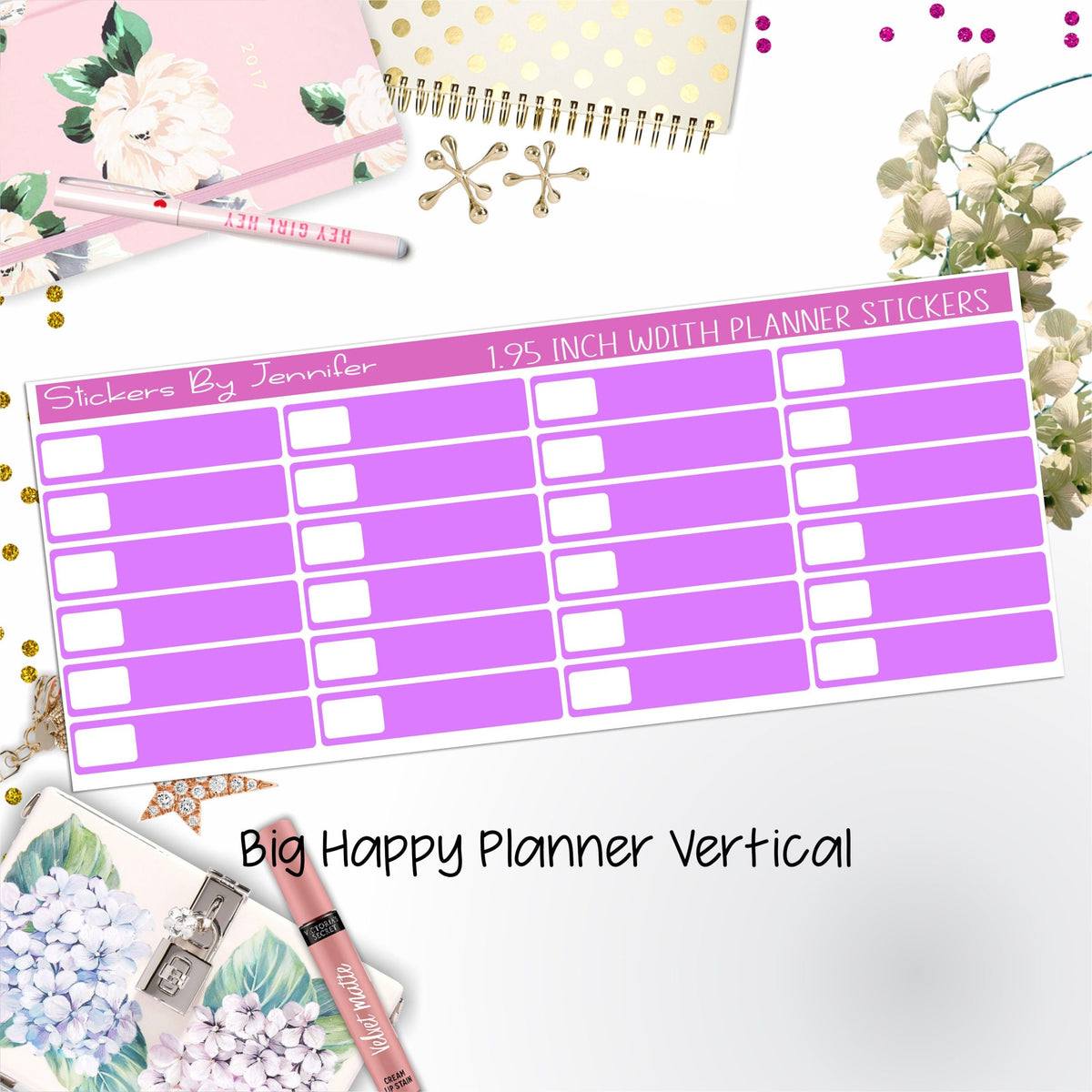 Labels 1.95 inch Width Quarter Boxes 573 for Big Happy Planner Vertical Planner Stickers
