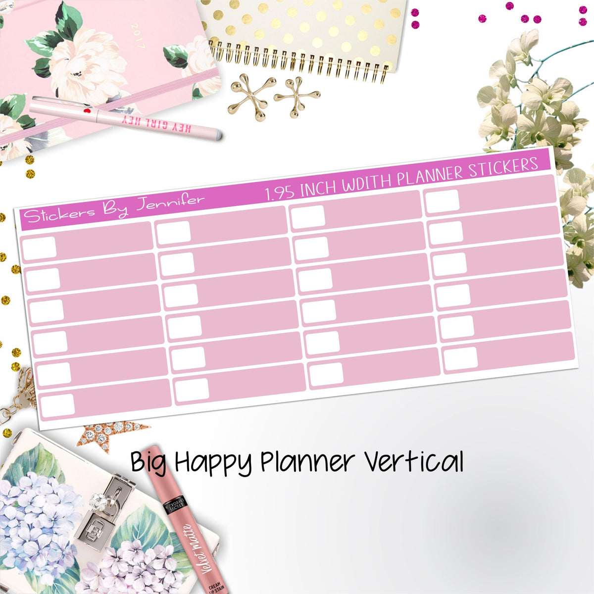 Labels 1.95 inch Width Quarter Boxes 574 for Big Happy Planner Vertical Planner Stickers