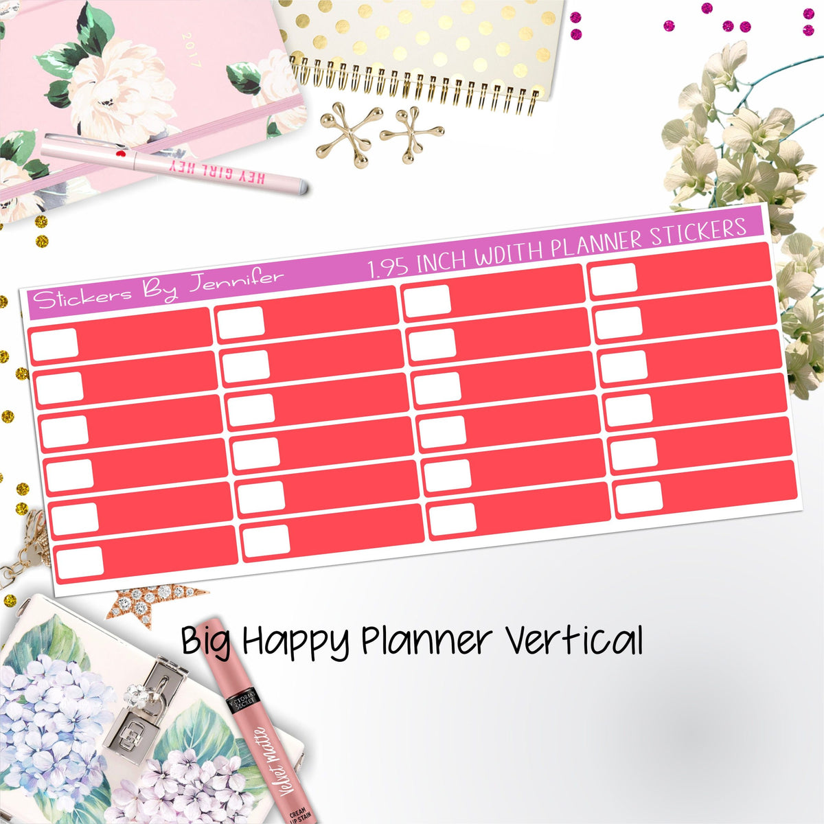 Labels 1.95 inch Width Quarter Boxes 582 for Big Happy Planner Vertical Planner Stickers